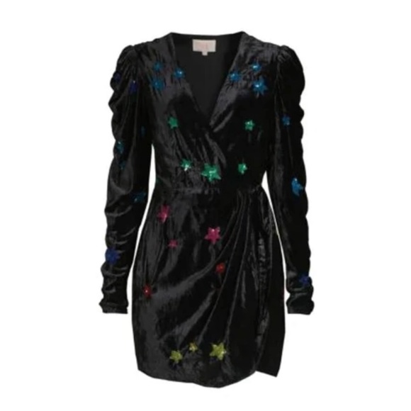 Rococo Sand Mini Dress in Black Velvet Embellished Rainbow Sequin Stars Size XL - Picture 11 of 11